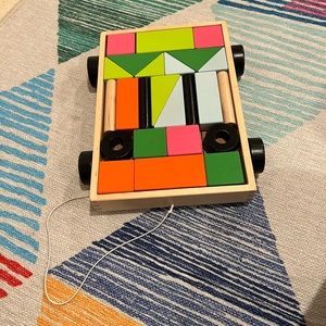 IKEA MULA Wooden Pull Wagon  Block Set 24 Pc Multicolor Building Block  Age 2+
